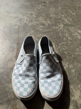 Vans Slip-On Sneakers in Pale Blue & White